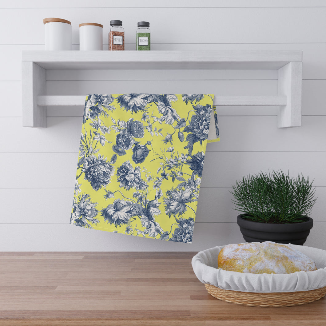 Yellow & Navy Toile hand towel