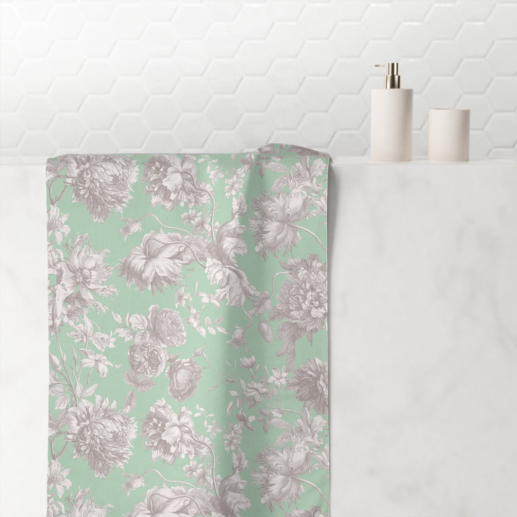 Green Toile Mink-Cotton Towel