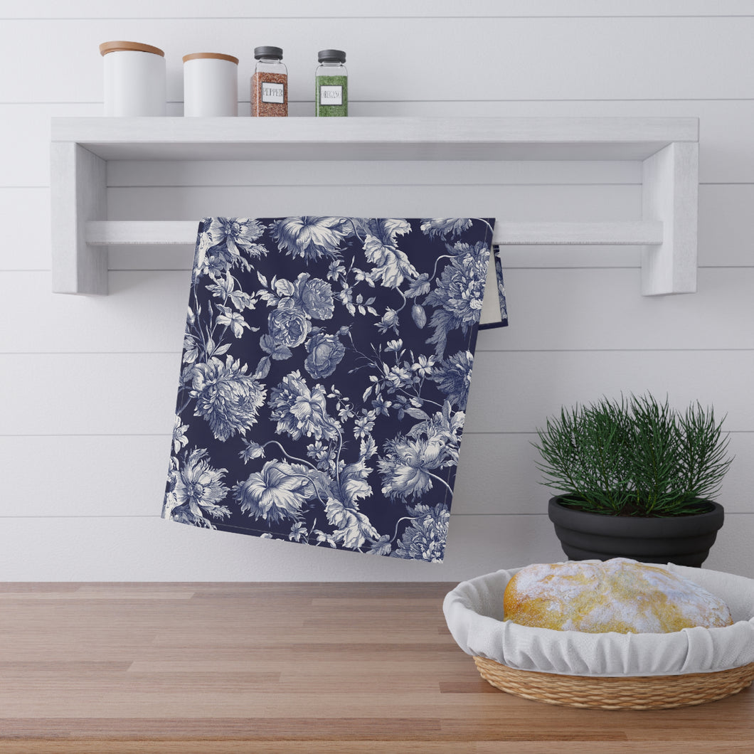 Navy Toile hand towel