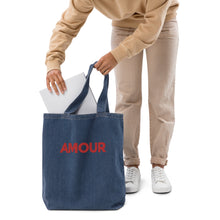 Load image into Gallery viewer, Amour embroidered denim tote bag