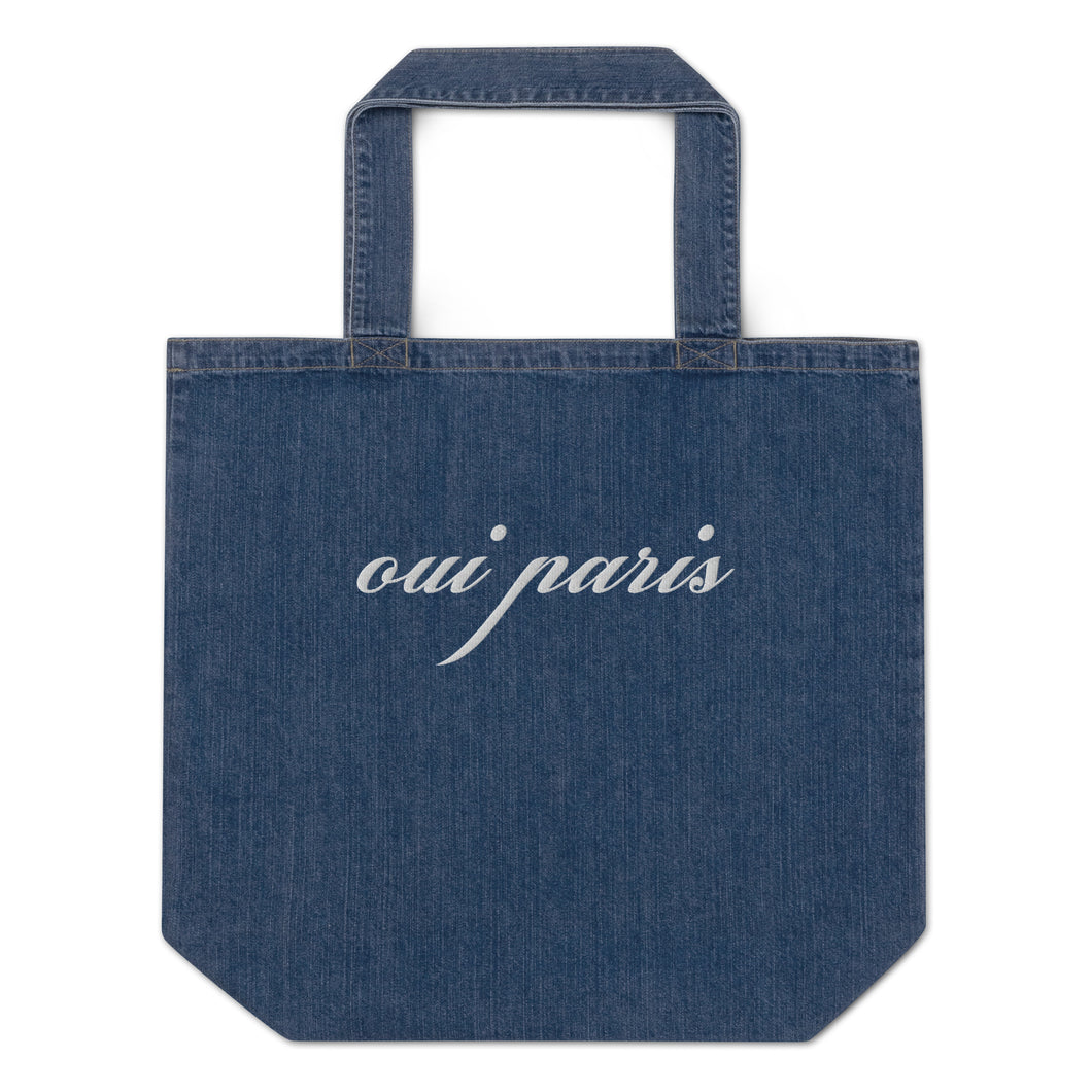 Oui Paris embroidered denim tote bag