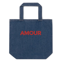 Load image into Gallery viewer, Amour embroidered denim tote bag