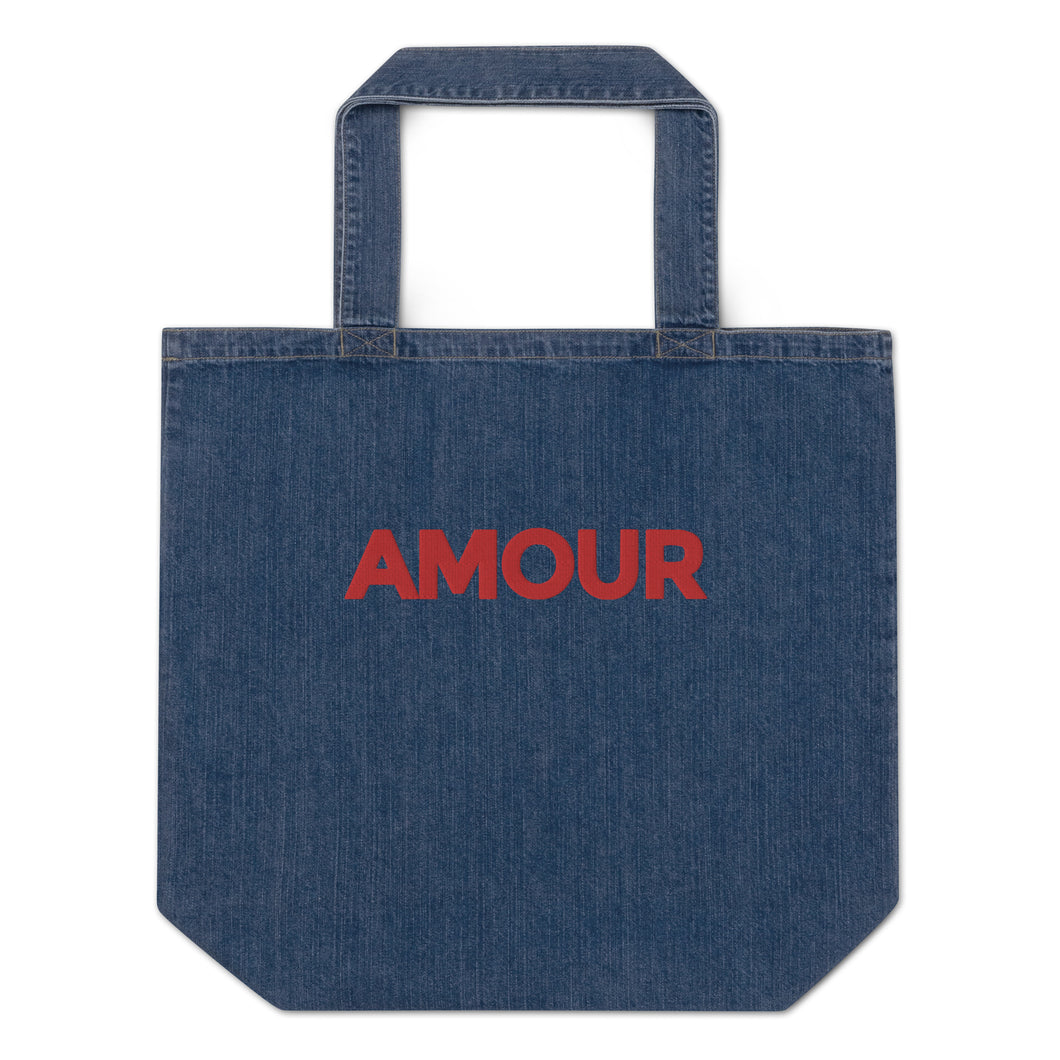 Amour embroidered denim tote bag