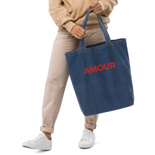 Load image into Gallery viewer, Amour embroidered denim tote bag