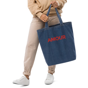 Amour embroidered denim tote bag