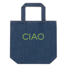 Load image into Gallery viewer, Ciao embroidered denim tote bag