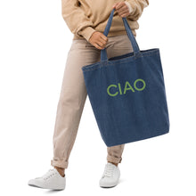 Load image into Gallery viewer, Ciao embroidered denim tote bag