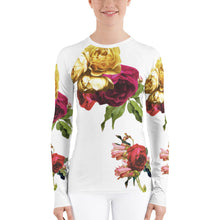 Load image into Gallery viewer, Roses on White - Women&#39;s Rash Guard
